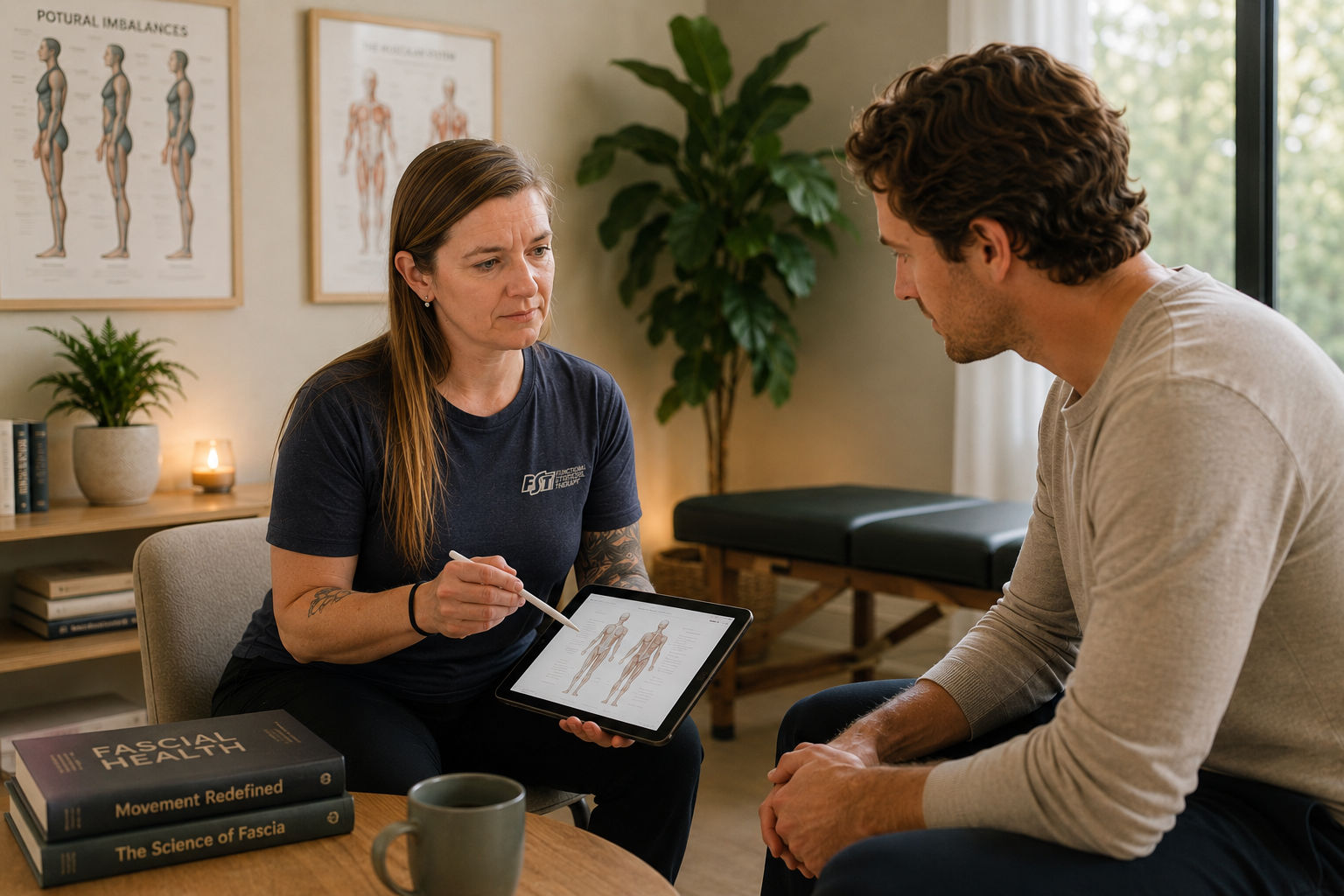 Consultation before beginning fascia stretch therapy.