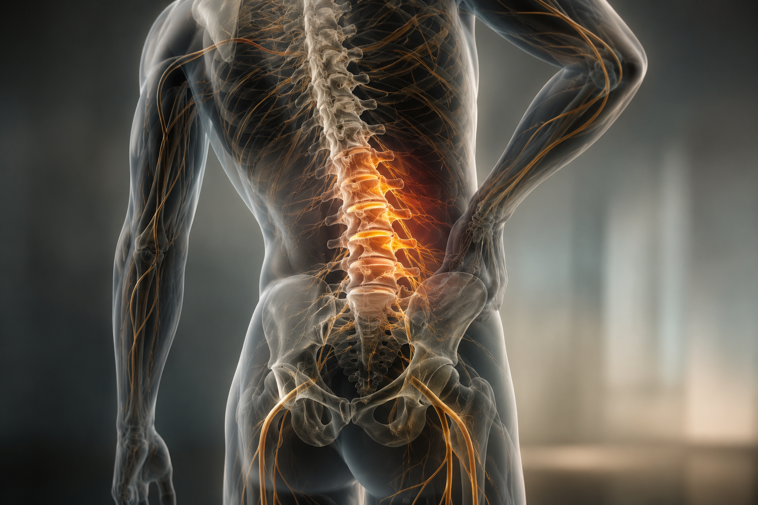 Spinal nerve illustration for injury-related neuropathy.