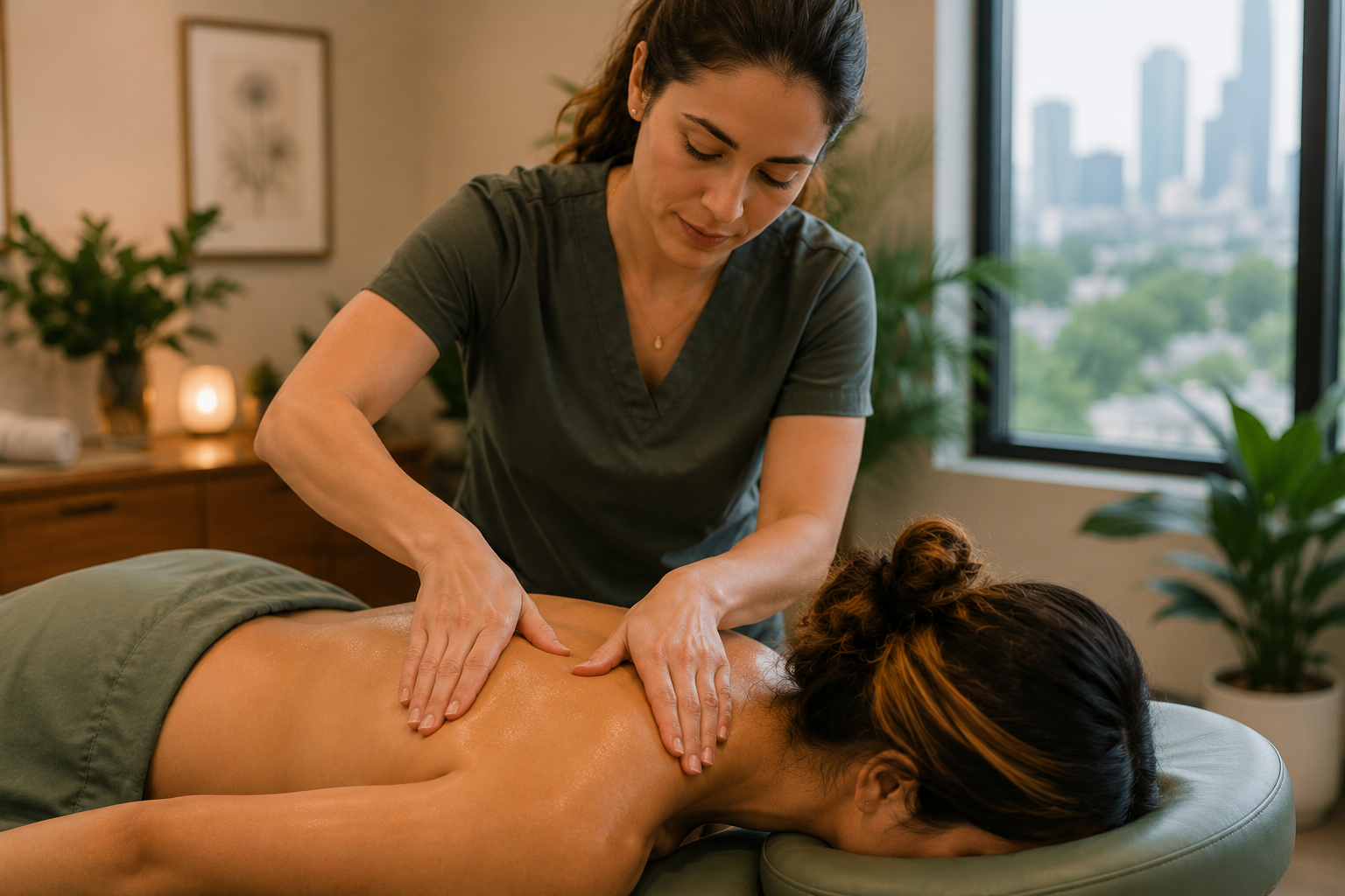Therapeutic massage for back and shoulder tension.
