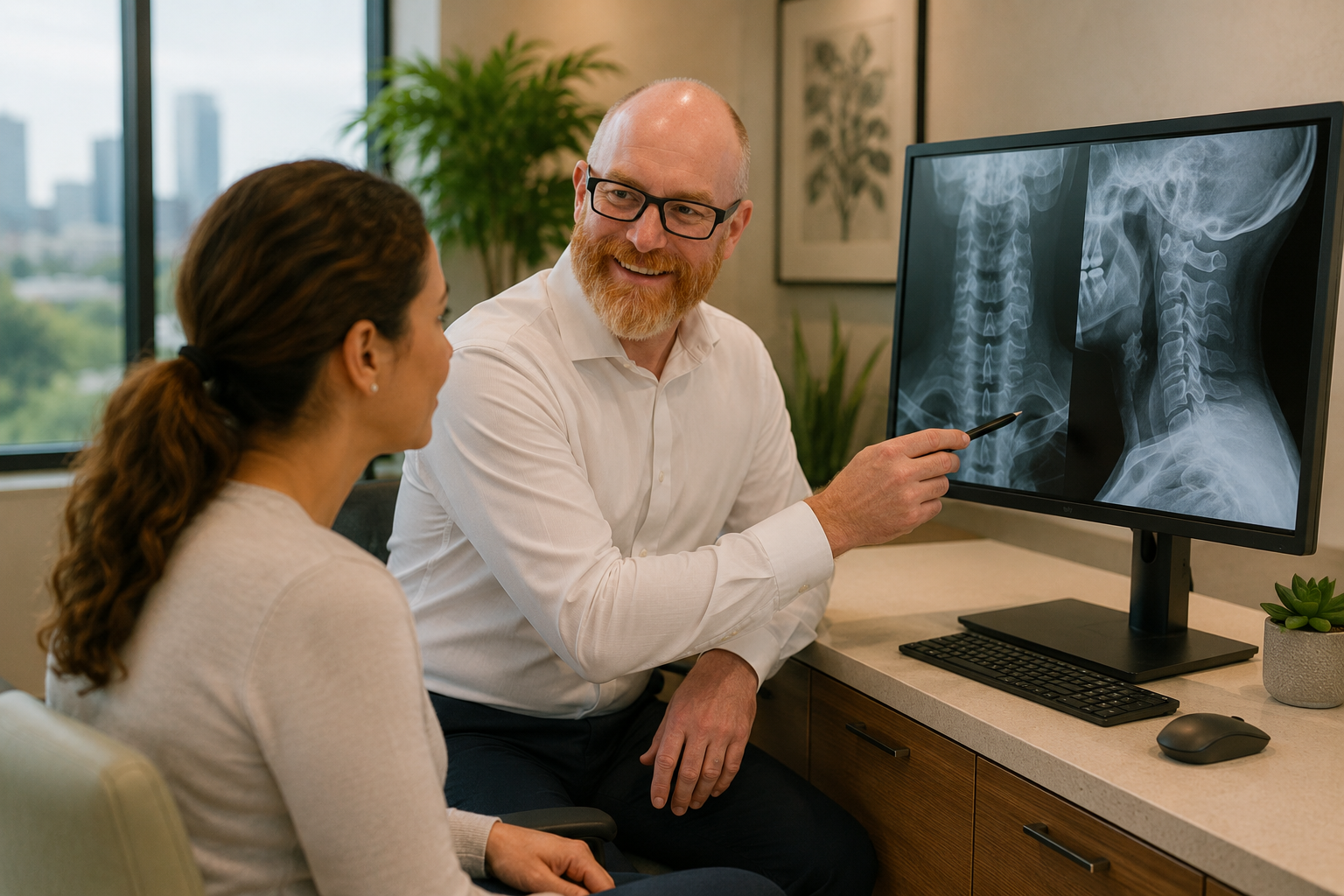 Doctor reviewing X-rays with a patient.